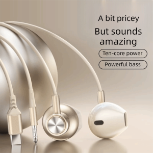 SLIGHTDELVE 3.5mm/Type C Wired Headphones HiFi Stereoscopic Sound 9D HiFi Surround Sound Type C Headphones HiFi With Wire Control Wired Earphone Sports Use