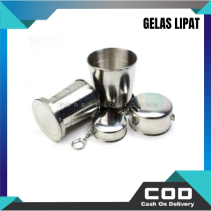 Gelas Lipat Outdoor Gelas Gantungan Kunci Stainless Steel