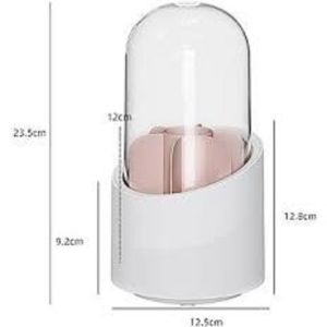 Rak Kosmetik Putar 360 Derajat Dengan Tutup Transparan Serbaguna Kotak Penyimpanan Kuas Makeup Motif Storage Makeup