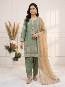 [PRE ORDER : 10 DAYS] Glass Satin Cording and Sequence Embroidered Designer Salwar Suit Set with Crunchy Dupatta _482