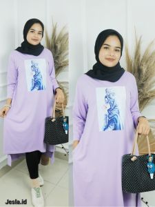 Midi Dress Kekinian Ratu Hijab Midi Kaos Katun Combed 24s Sablon S M L XL XXL 3XL Tunik Jumbo Adem