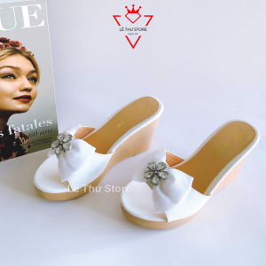 Dép xuồng quai ngang kết nơ đính hoa mai pha lê đế nhẹ êm LT (DXN001)