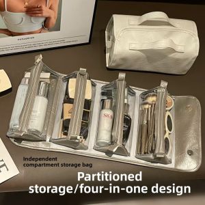 Spacious Waterproof & Foldable Makeup Travel Case with Removable Compartments - Toiletry Bag