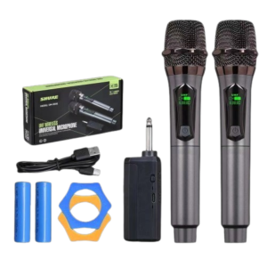 High Quality PROFESSIONAL WIRELESS MICROPHONE | UHF All Metal Dual Cordless Dynamic Microphone System with Rechargeable with Bluetooth | Handheld Cordless Professional Karaoke Microphone | Auto Connect 200ft Range | 7 Hours Duration | Long Distance Mic.