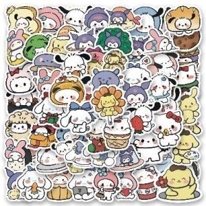 COD 50/100pcs Stiker Lucu Sanrio Stiker Kartun 3D Stiker untuk Gelas Air yang Tahan Air Stiker untuk Kartu Album yang Tahan Air Motif Kartun yang Lucu dan Kreatif dengan Gaya Retro Vintage untuk Dekorasi. Cocok untuk Dekorasi Scrapbook
