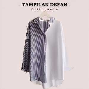 Atasan blouse wanita korean style / kemeja kasual wanita polos crinke airflow mix salur premium