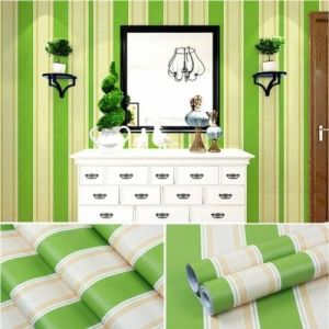 Wallpaper Sticker Dinding Motif Salur Hijau Ukuran Panjang 8 s/d 9 Meter x Lebar 45cm