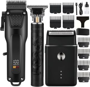 Hair Cutting Kit for Men Hair Clipper T-Shaped Trimmer Foil Shaver Long Lasting Power with Adjustable Blade & LCD Display for Home Haircuts Fading Beard Trimming Suitable for Beginners