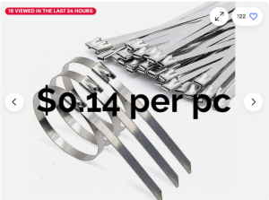 25PCS Metal Cable Zip Ties Heavy Duty Premium Stainless Steel Cable Tie with 198LBS Tensile Strength 25cm width 4.5mm