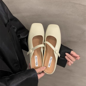 🌈จัดส่งจากกรุงเทพ!💥ของแท้ 100%💥รับประกันคุณภาพ มีไซส์ใหญ่! EU35-EU42 รองเท้าแตะครึ่งขี้เกียจแบนของผู้หญิง ล่อ รองเท้าแตะด้านนอก รองเท้าส้นเปิดแมรี่เจน ตกแต่งหัวเข็มขัดสไตล์เกาหลี เบา สบายและระบายอากาศ ทันสมัยและหลากหลาย สีน้ำตาลแอปริคอทสีเหลือง