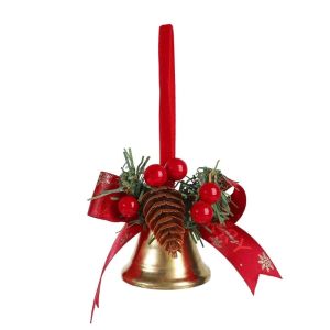 BENGPEN Golden Christmas Bell Ornaments Pine Cone with Bow Golden Bell Pendant Festive Red Berry Xmas Tree Decorations Party Supplies