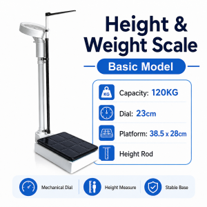 Mechanical Dial Weighing Scale with Height Measurement 120KG Adult Medical Height Weight Scale Heavy Duty Analog Body Scale with Height Rod for Clinic Hospital Pharmacy Gym School