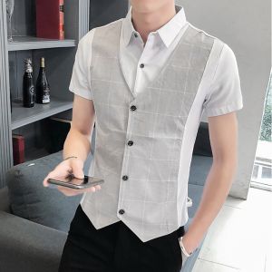 Áo sơ mi cộc tay phối giả Gile tạo điểm nhấn cho chiếc áo của bạn sang trọng mã- H42