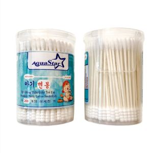 Tăm Bông Em Bé Aquastar Hộp 200 Que Thân Giấy Tăm Bông Cho Bé Sơ Sinh Đầu Nhỏ