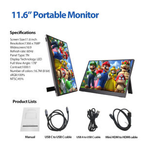 AHXJKA 14inch Touch Screen Portable Monitor For Laptop 1200P FHD Built-in Dual Speakers 100%sRGB Extension Screen For Computer Phone PS3/4/5 Switch Xbox With Dual Speakers