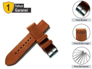 Tali Jam Kulit Sapi Asli Pullup Custom Grafir Logo Warna Havana TJ10323 Garansi 1 Tahun