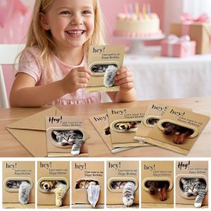 NEXTYOO Mèo hoạt hình Thiệp chúc mừng sinh nhật Bàn chân mèo 6 tấm thiệp + 6 phong bì Thiệp chúc mừng Sáng tạo Thiết kế vui nhộn Dành cho người yêu mèo