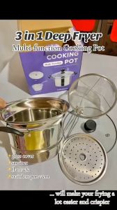 3 in 1 Stainless steel Steam and Deep Frying Cooking Pot with Boil Basket Multifunctional Stainless Steel Steamer Frying Pan Cooking Pan Nonstick Pot
