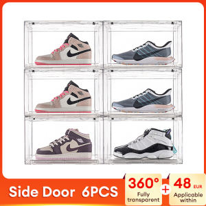 MISN 3/6PCS Magnetic Clear Stackable Shoes Box Organizer Storage Shoe Box Transparent Clear whit Cover
