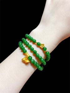 vòng tay nữ dáng chuỗi ngọc bích tự nhiên mix charm vàng 24k vòng tay đá phong thủy trang sức thiết kế đủ hóa đơn thẻ bảo hành