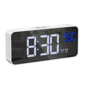Brifit Digital Alarm Clock Mirror LED Music Digital Clock Voice Control 4 Adjustable Brightness Dual Alarm Clock Temperature Snooze USB Charging Port Suitable for Bedroom Bedroom Office Children Elderly