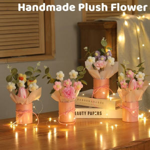 Creative Hand-Knitted Crochet Flower Artificial Bouquet DIY Flower with Lights Valentines Day Gift