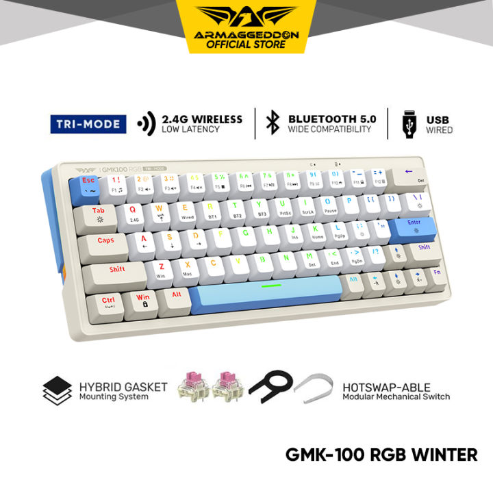 Armaggeddon GMK-100 RGB Gasket Mechanical Keyboard | 3 Modes | 2.4G Wireless | BT 5.0 | HotSwappable Lubed Switches
