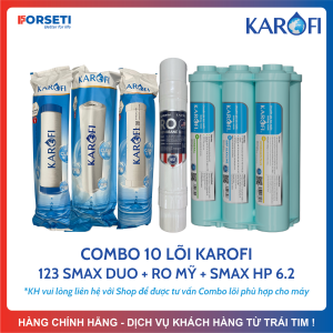 Trọn Bộ 10 Lõi Lọc Nước Dành Cho Máy KAROFI Máy lọc nước nóng lạnh Karofi KAD-D50 KAD-C55 KAD-D950 ERO102 KAD-R38 KAD-M28 KAH-D10... (123 Smax Duo + RO100US + HP 6.2)