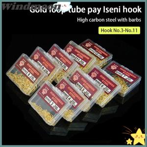 [Windmoon]🌟🌟【Hot Sale】🎈 100pcs Box Color With Ring Tube Pay Iseini Hooks Barbed High Carbon Steel Sea Fishing Hooks