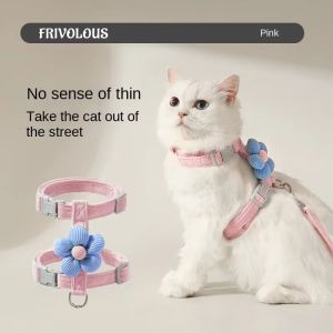 Adjustable Pet Traction Rope Breathable Cat Dog Leash Harness Outdoor Dog Walking Pet Cute Flower Collar