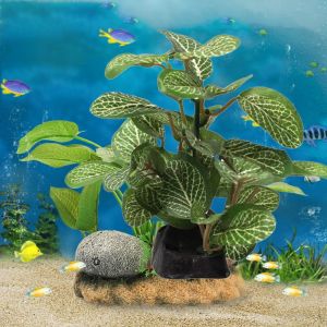 HISTO Creative Silk for Fish Tank Decor Green Simulated Faux Ficus Tree Aquarium Plants Artificial Plants Turtle Jar Ornament
