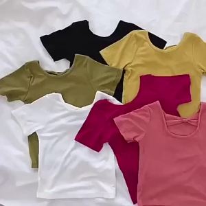 [Girls T-shirt] (1-9Y) (6 Colors) Short Sleeves Plain Girl Baby T-shirt Hollow Korean Style Kids Wear Clothes Fashion Top for Girls