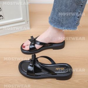 Mostwear Outdoor Beach French Style Open Toe Rubber Sandals Thick Platform Sole With Bow Knot Design For Womens Footwear