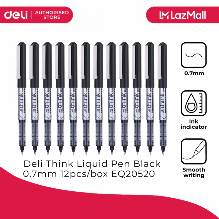 Deli Writing Instruments Deli Writing Instrument- Think Liquid Pen Black 0.7mm EQ20520 (12pcs ...