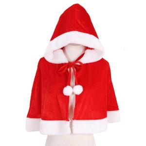 Kid Adult Red Velvet Christmas Santa Cape Costume Miss Santa Fur Collar Short Cloak Shawl with Xmas Hat Red Hooded Shawl