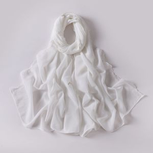 Chiffon Shawl Sulam 4 Edge Embordiery // Sulam Viral Veil Pure Color Pearl Chiffon Lace Scarves High-end Womens Long Head