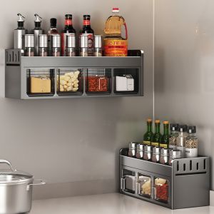 CMIEWN5 อุปกรณ์ติดผนัง ชั้นวางกล่องเครื่องปรุงรส มัลติฟังก์ชั่ กันน้ำกันน้ำได้ ชั้นวางขวดเครื่องเทศ ง่ายๆ มีเสถียรภาพ ที่ใส่ขวดใส่เครื่องปรุง ของใช้ในครัวเรือน