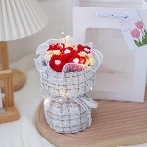 Crochet Rose Bouquet Anti-Crush Handmade Knitted Milk Cotton Flower Bundle Gift for Girlfriend