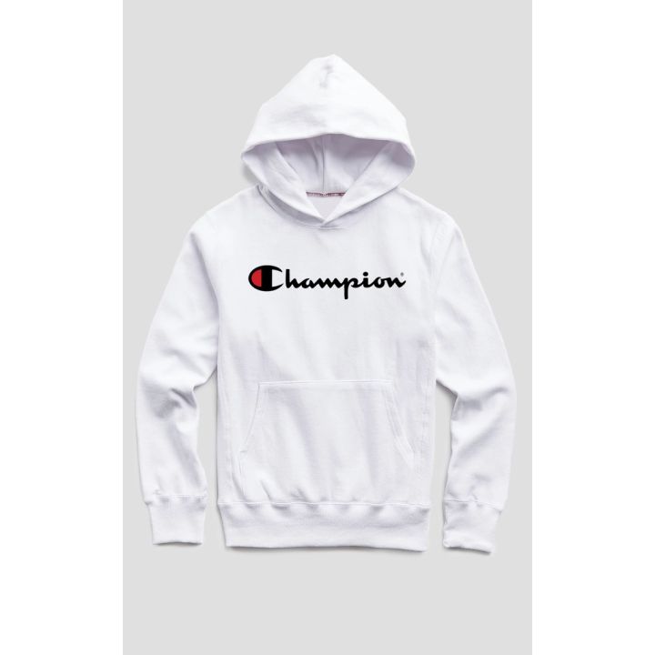 Black champion clearance hoodie white logo