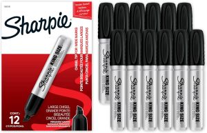 Sharpie King Size Permanent Markers Chisel Tip Black 12 Count - Thick Poster Markers Heavy Duty For Work & Industrial Use High Capacity Ink Supply For Paper Metal Plastic And More