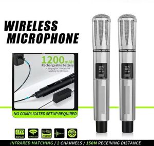 PinSan SHORE DM-400S Dual Stainless steel Professional Wireless Microphone Rechargeable Dynamic Microphone For Karaoke