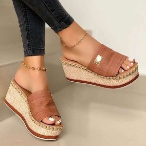 [Free Shipping] New Women’S Wedge Sandals Available Now For Fall And Summer Featuring A Fish-Mouth Design Brown Color Solid Color And Available In Large Sizes
