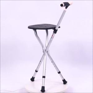 Dual-Purpose Elderly Crutch Stool Walking Stick Chair with Seat Non-Slip with Light Folding Cane Crutch Stool Sub-Foldable and Portable
