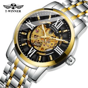 Original WINNER sports style mens watch transparent mechanical watch triangle automatic military watch with luminous hands. Gift