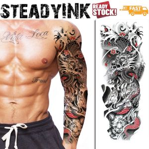 [𝚂𝚝𝚎𝚊𝚍𝚢𝙸𝙽𝙺] Full Sleeve Tattoo Sticker | Japanese Wave Dragon Hannya Oni | Lasting Waterproof | Cosplay Makeup Event Festival Party |
