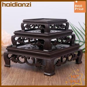 haidianzi แจกันกาน้ำชาทรงสี่เหลี่ยมอเนกประสงค์ถาดใส่กระถางต้นไม้ทำจากพลาสติกงานแกะสลักทำจากไม้สีน้ำตาลเข้มฐานวางกระถางต้นไม้ทรงกลม