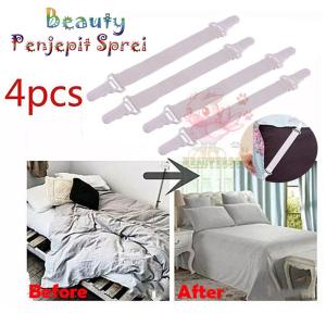 Beauty Karet Pengait Jepitan Penjepit Sudut Sprei Seprei Bed Sheet Gripper Multiguna 1 Set Isi 4 Pcs Pengait Ujung Sprei / Jepitan Ujung Sprei / Karet Penjepit Ujung Sprei Bed Sheet Buckle Clip Blankets Holder Elastic Fastener Gripper - White / Putih