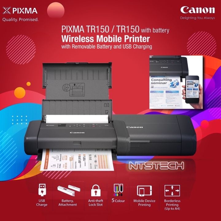 🛒 Canon Pixma TR150 Wireless Portable Printer(WITH BATTERY BLACK) แท้ ...