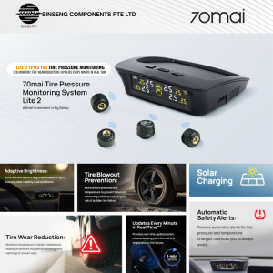 70mai Tire Pressure Monitoring System Lite 2 TPMS T05 | Real-Time Monitoring | Solar Charging | Auto Alert