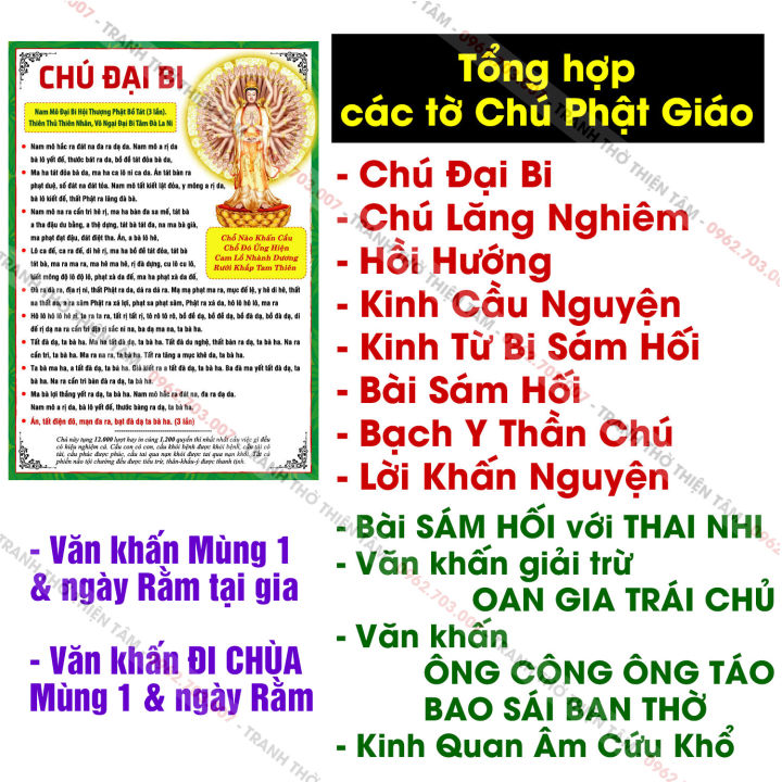 A4 ÉP PLATICS Tổng hợp các tờ Chú Phật Giáo (sám hối, chú đại bi, chú ...